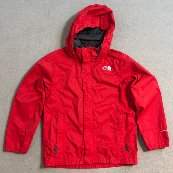 The North Face HyVent Red kids Jacket Hooded Raincoat Windbreaker M 10-12 - Picture 1 of 11